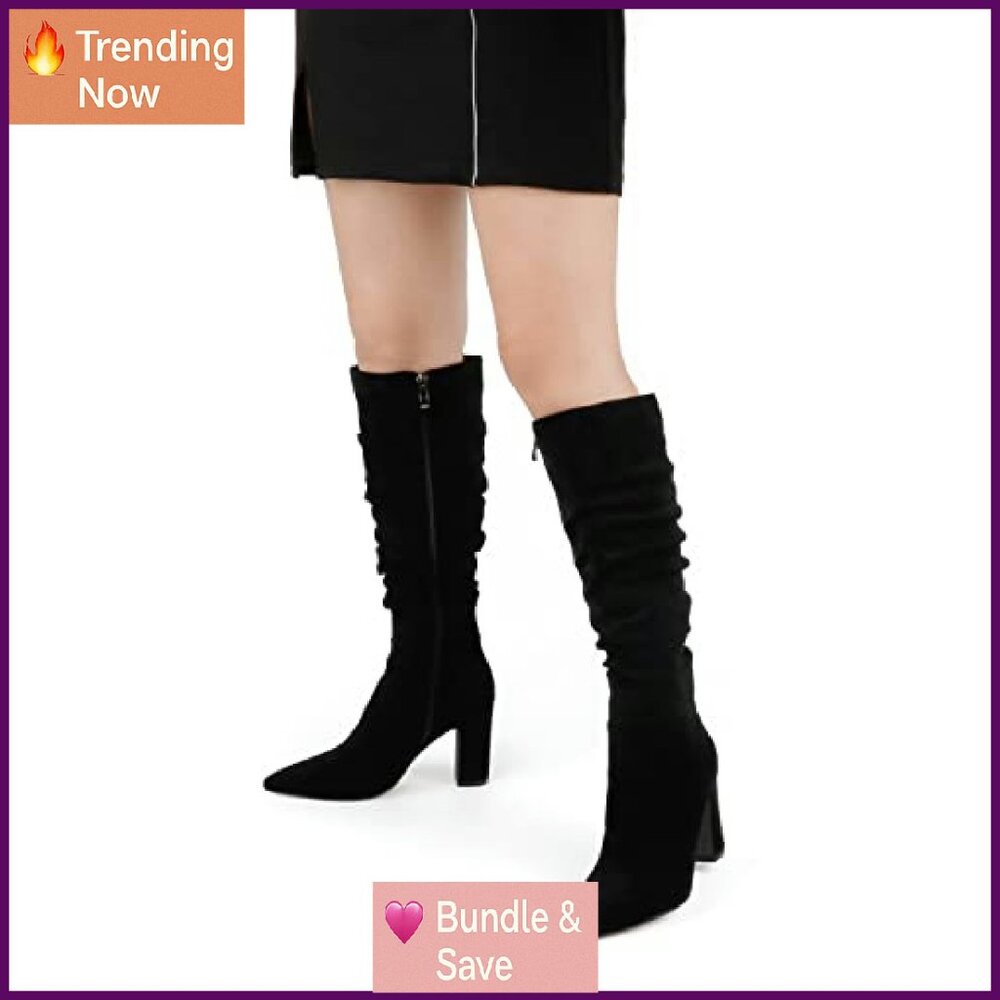 Knee High Boots with Block Heel, Pointed Toe, Sid… - image 3